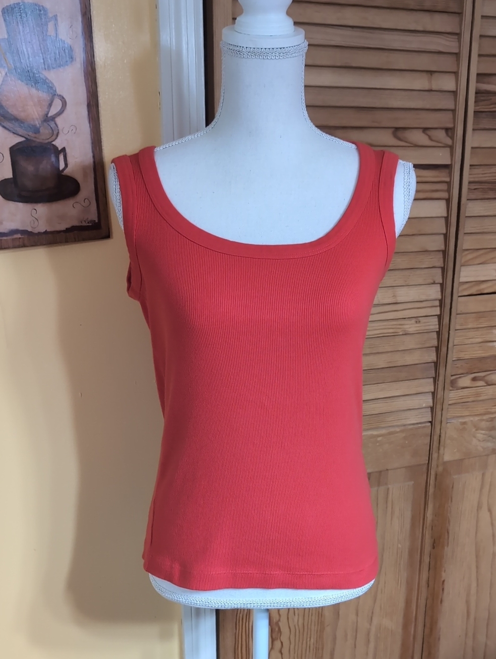 CHICO'S 1 Tomato Orange Red Stretchy Ribbed Tank Top M 8